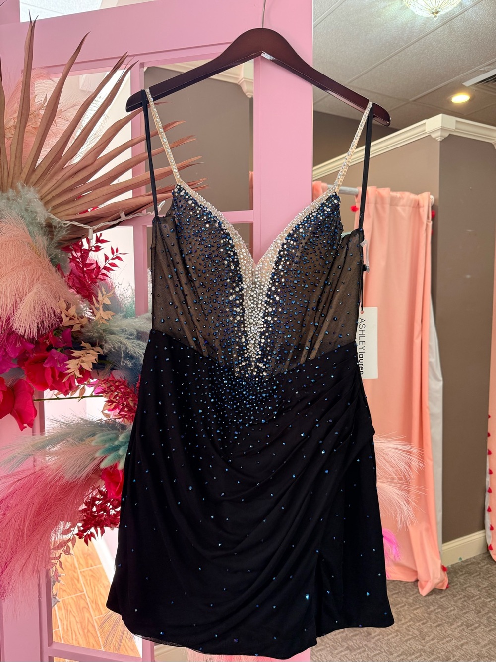NWT Ashley Lauren size 14 Orig $408 Crystal Sheer Bodice Mini Dress HOCO Party - Picture 3 of 5